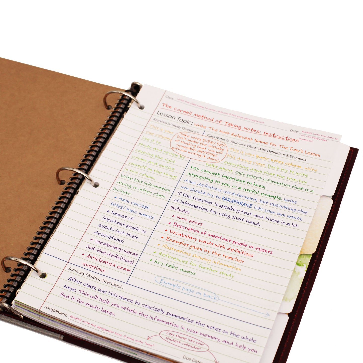 Cornell Method Guided Notebook Paper